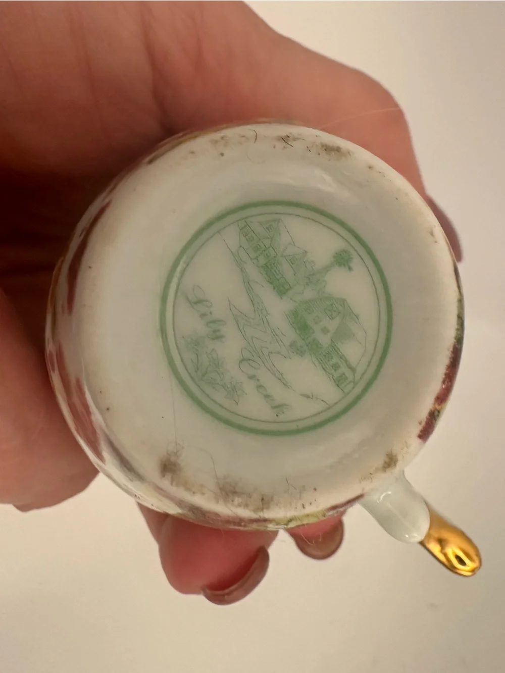 Vintage Lily Creek Demitasse Cup Saucer Floral Roses 24K Gold